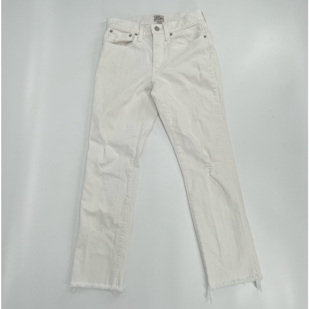 J. Crew Denim White Slim Boyfriend Rough Hem Distressed Jeans Size 24 Women’s
